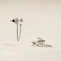 Cosmic Star Chain Stud Earrings in Silver