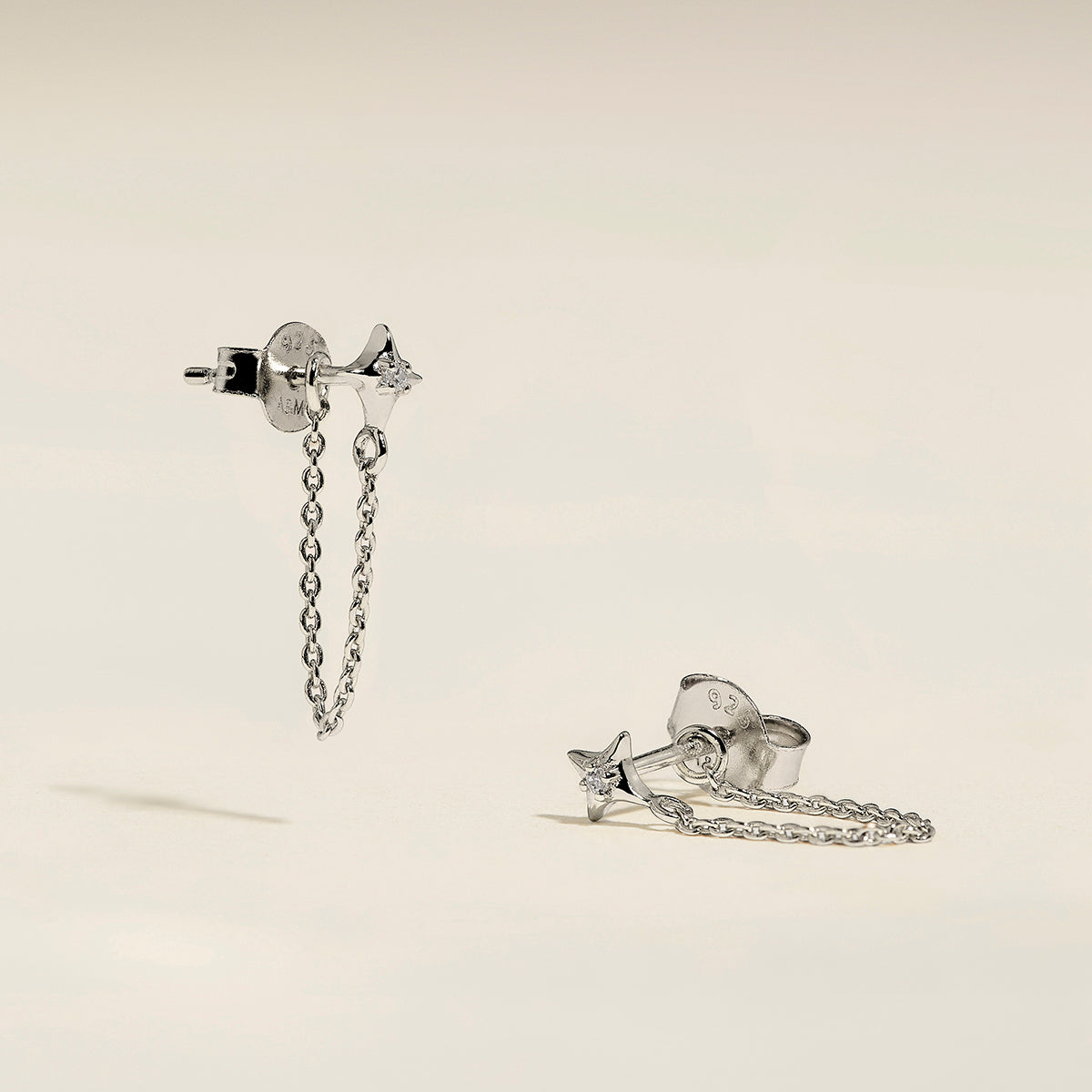 Cosmic Star Chain Stud Earrings in Silver