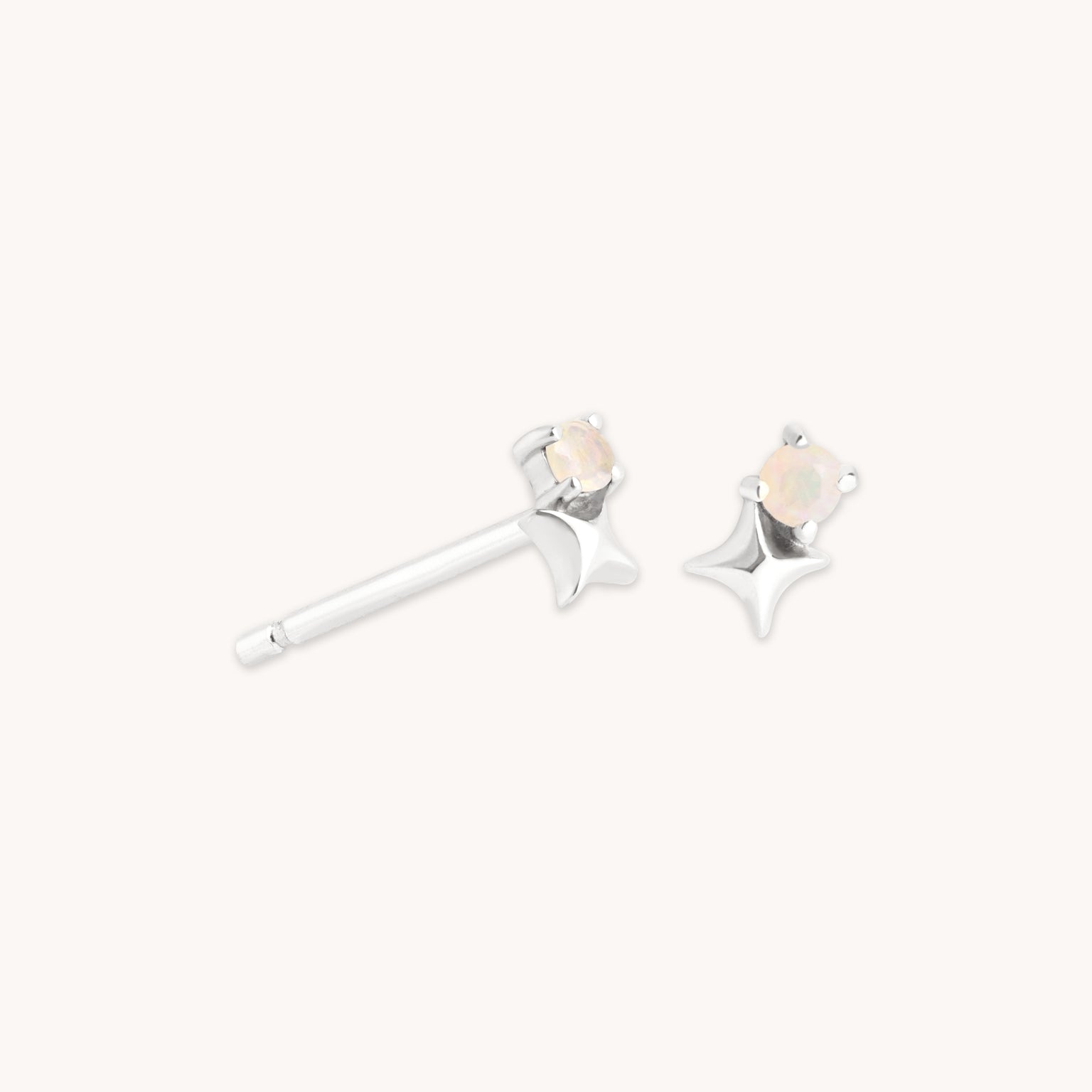 October Opal Birthstone Earrings in Solid White Gold