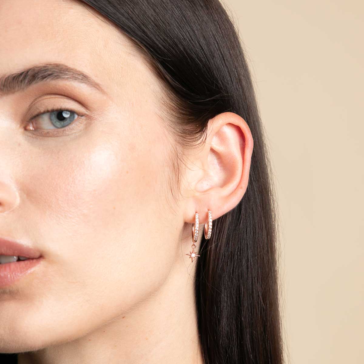 18k Rose Gold Plated Jewellery - Essential Crystal Small Hoops in Rose Gold - Hoop Earrings - Astrid &amp; Miyu