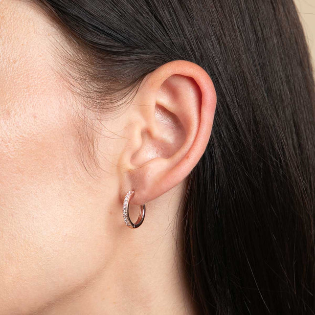 18k Rose Gold Plated Jewellery - Essential Crystal Small Hoops in Rose Gold - Hoop Earrings - Astrid &amp; Miyu