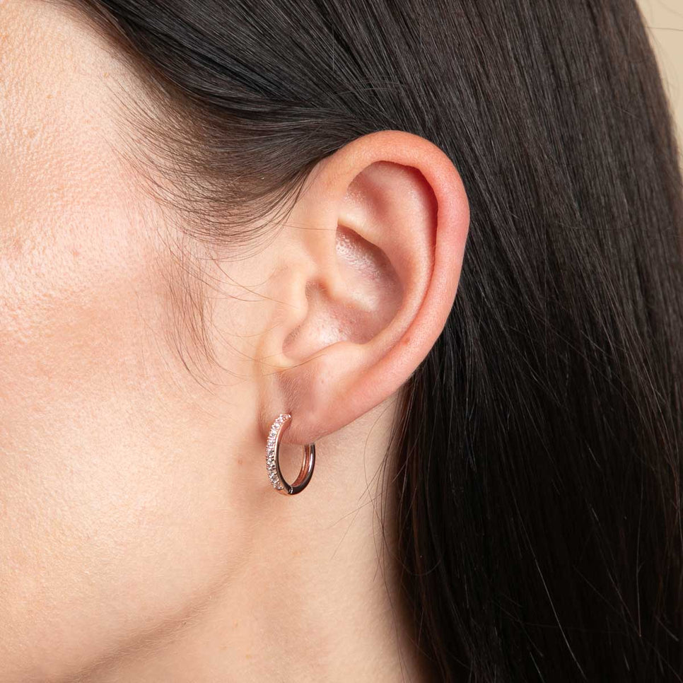 18k Rose Gold Plated Jewellery - Essential Crystal Small Hoops in Rose Gold - Hoop Earrings - Astrid &amp; Miyu