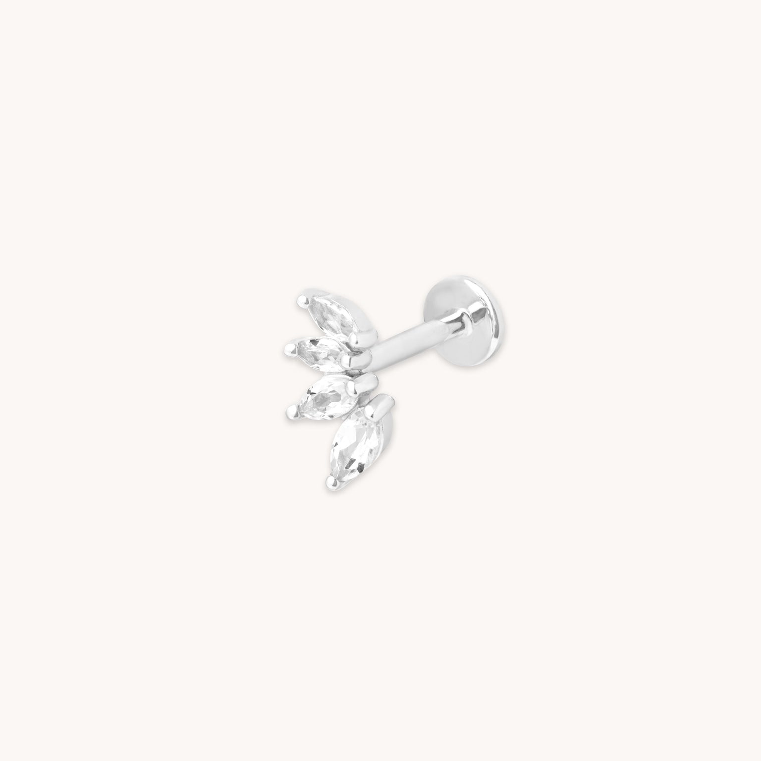 April White Topaz - Navette Topaz Fan Stud in Solid White Gold - Piercing Stud - Astrid &amp; Miyu