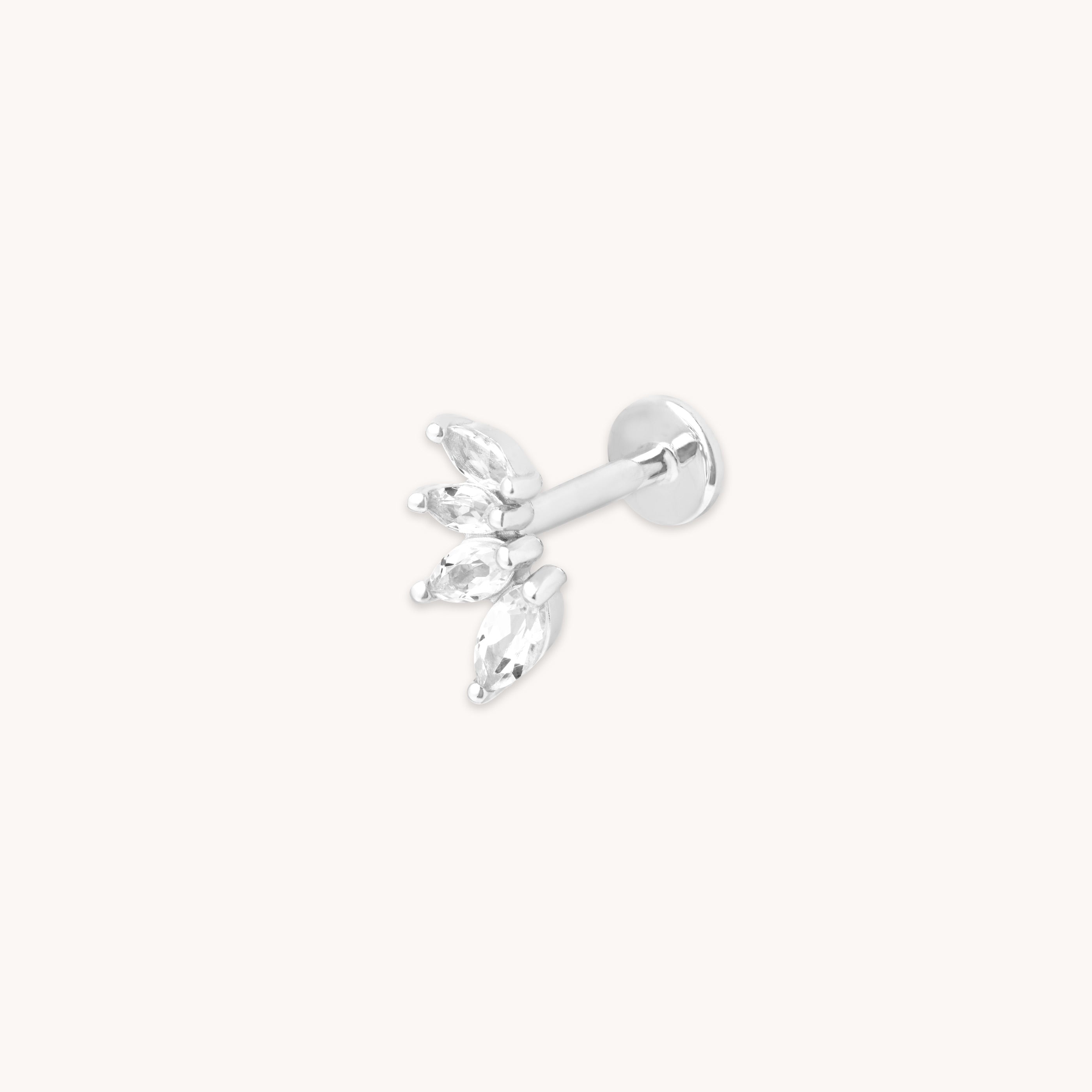 April White Topaz - Navette Topaz Fan Stud in Solid White Gold - Piercing Stud - Astrid &amp; Miyu