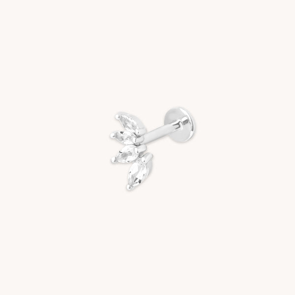 April White Topaz - Navette Topaz Fan Stud in Solid White Gold - Piercing Stud - Astrid &amp; Miyu
