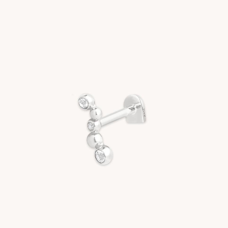 April White Topaz - Topaz Beaded Wave Piercing Stud in Solid White Gold - Piercing Stud - Astrid &amp; Miyu