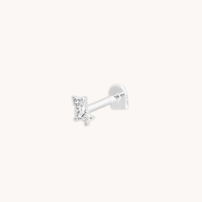 Flat Back Labret Studs - Diamond Marquise Cluster Piercing Stud in Solid White Gold - Piercing Stud - Astrid &amp; Miyu