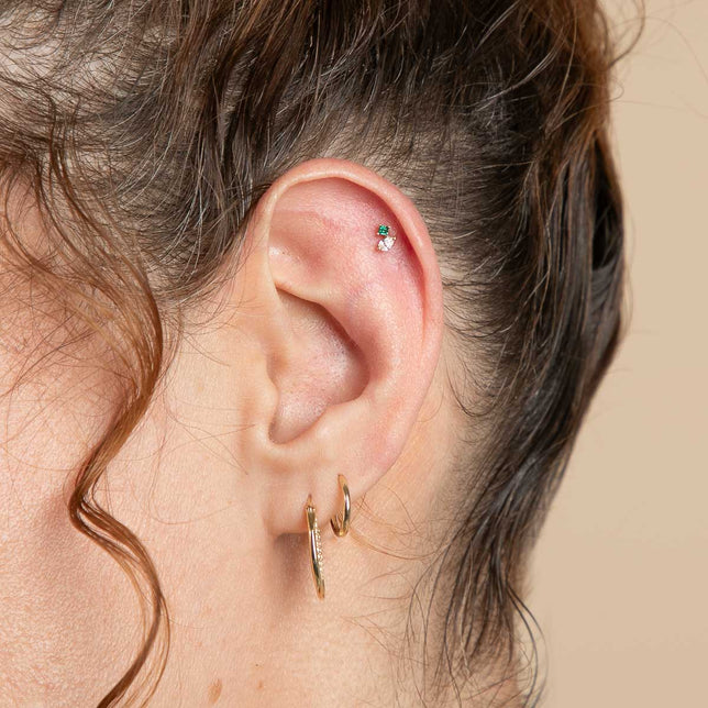Diamond & Emerald Pear Piercing Stud in Solid Gold-Astrid &amp; Miyu