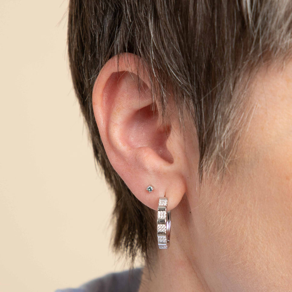 Flat Back Labret Studs - Blue Topaz Piercing Stud in Solid White Gold - Piercing Stud - Astrid &amp; Miyu