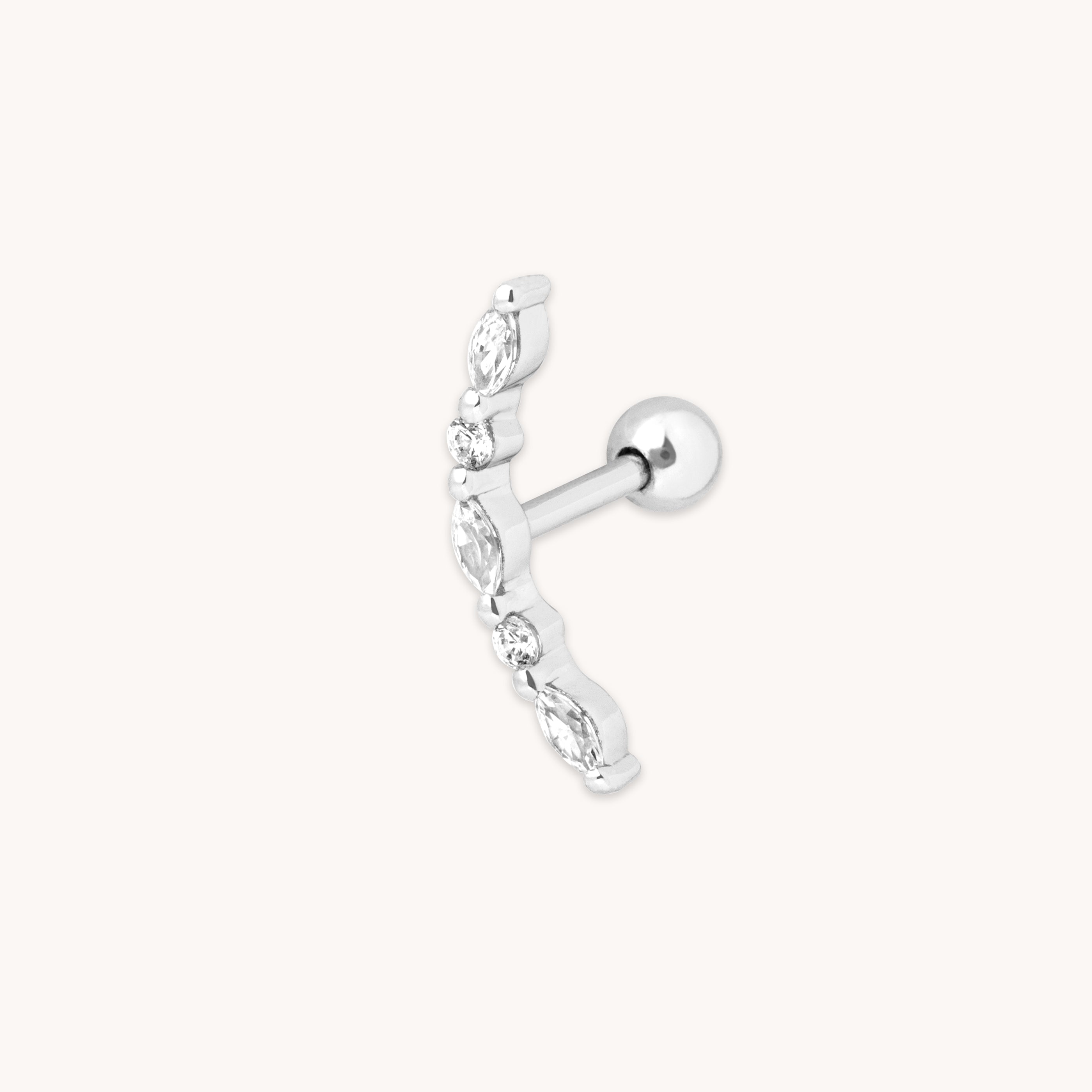 Core Collection SS23 - Navette Crystal Curved Barbell in Silver - Barbell Earring - Astrid &amp; Miyu