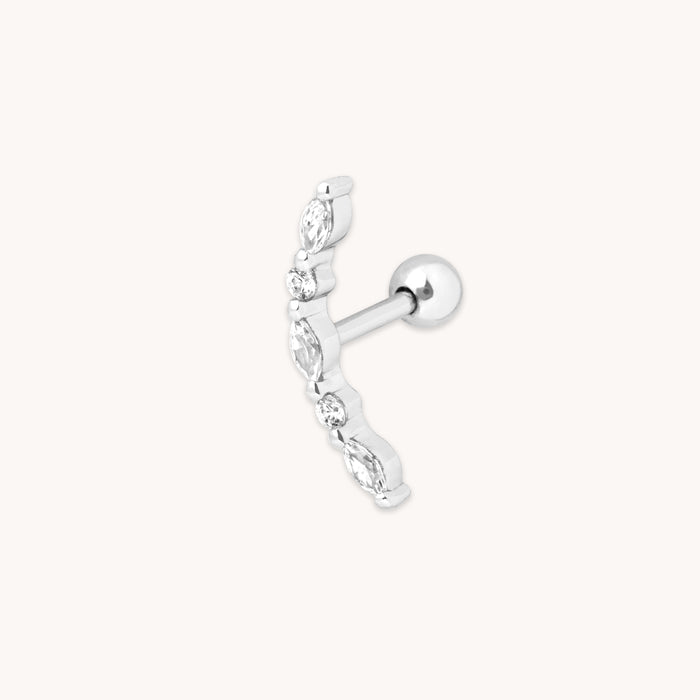 Core Collection SS23 - Navette Crystal Curved Barbell in Silver - Barbell Earring - Astrid &amp; Miyu
