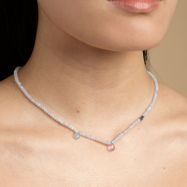 18k Gold Plated Jewellery - Agate Charm Beaded Necklace in Gold - Necklaces - Astrid & Miyu