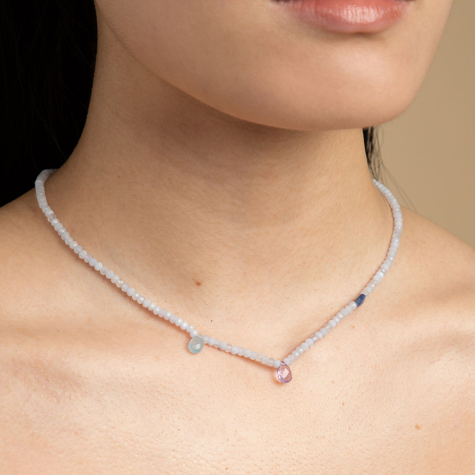 18k Gold Plated Jewellery - Agate Charm Beaded Necklace in Gold - Necklaces - Astrid &amp; Miyu