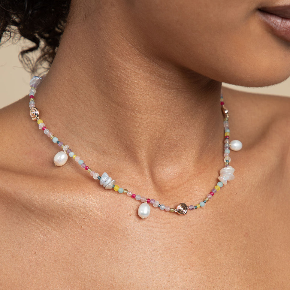 Gemstone Necklaces - Treasure Beaded Necklace in Gold - Necklaces - Astrid &amp; Miyu