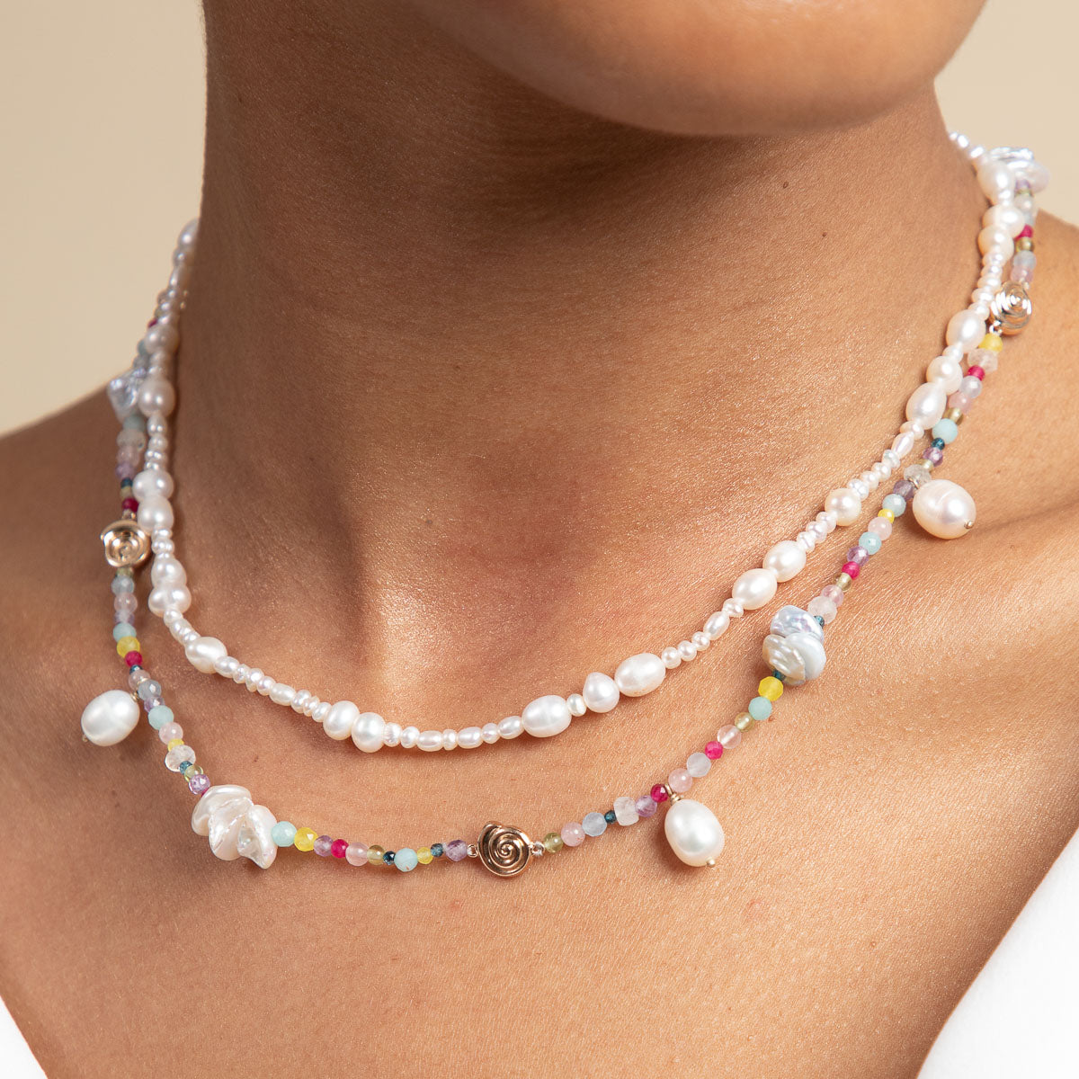 Gemstone Necklaces - Treasure Beaded Necklace in Gold - Necklaces - Astrid &amp; Miyu