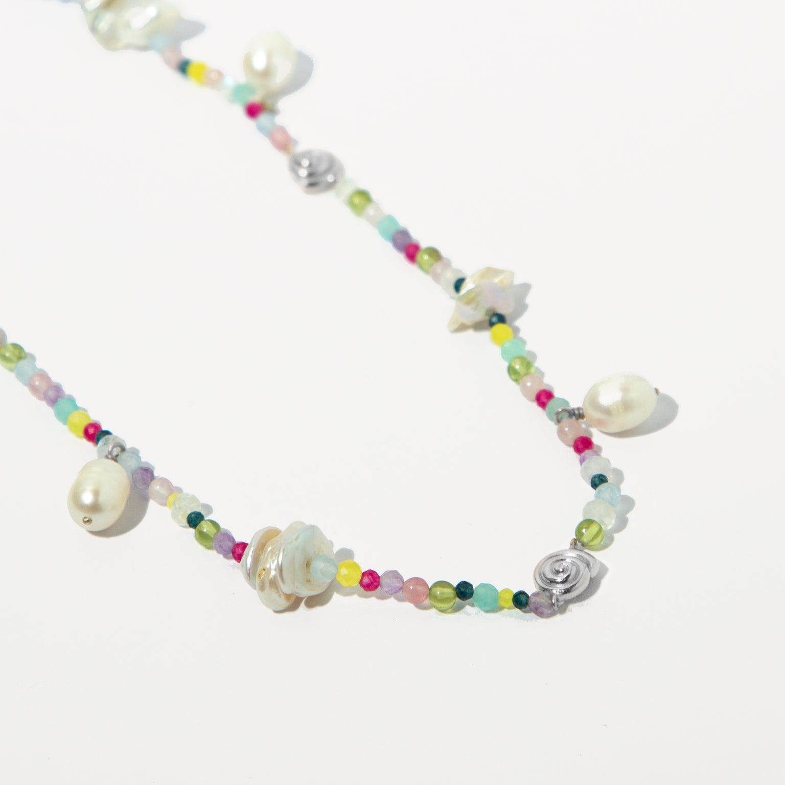 Gemstone Necklaces - Treasure Beaded Necklace in Silver - Necklaces - Astrid &amp; Miyu