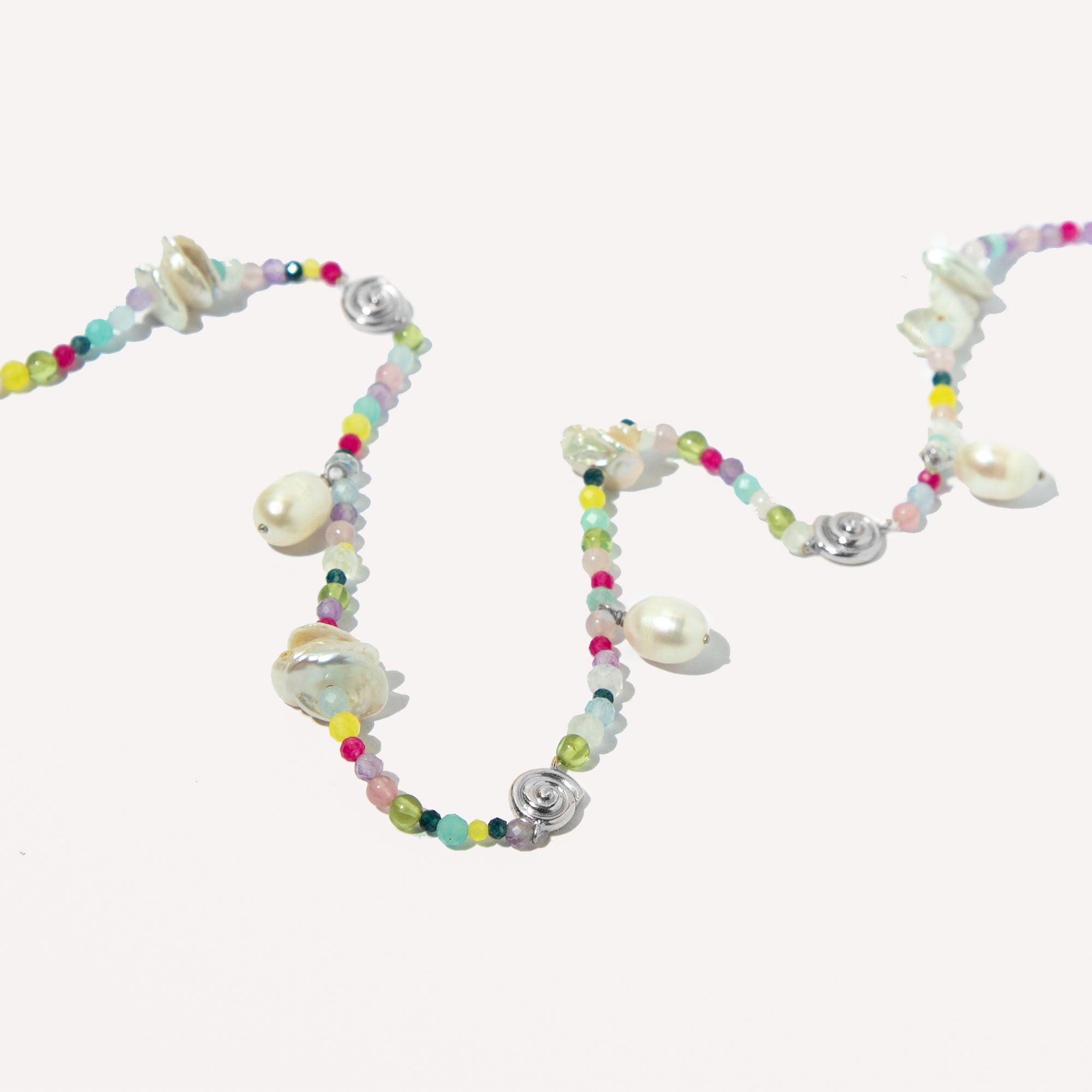 Gemstone Necklaces - Treasure Beaded Necklace in Silver - Necklaces - Astrid &amp; Miyu
