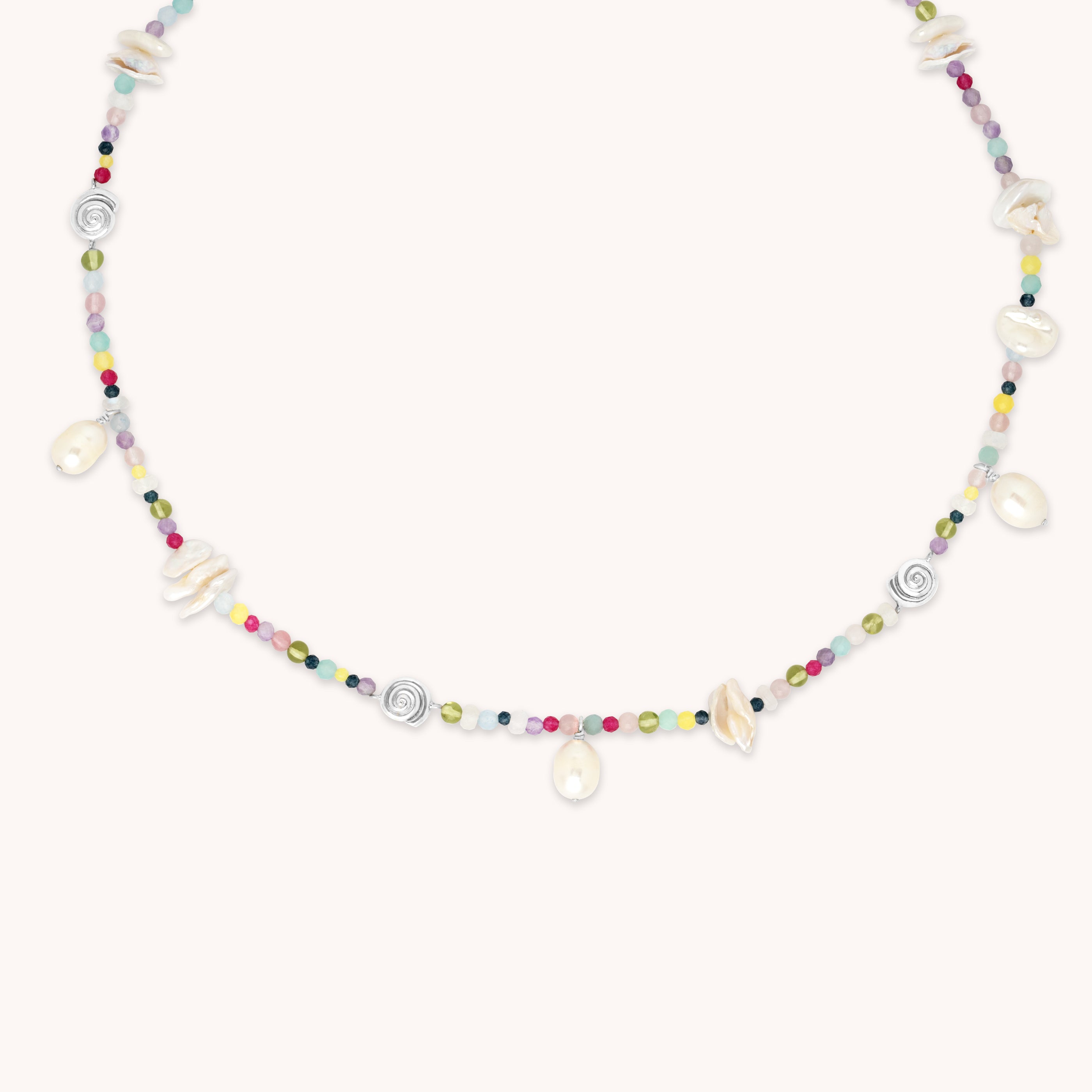 Gemstone Necklaces - Treasure Beaded Necklace in Silver - Necklaces - Astrid &amp; Miyu
