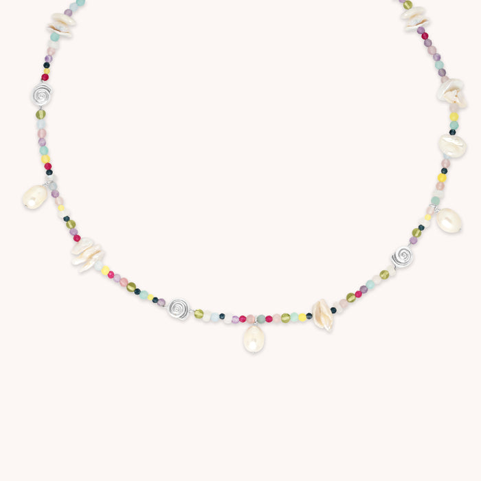 Gemstone Necklaces - Treasure Beaded Necklace in Silver - Necklaces - Astrid &amp; Miyu