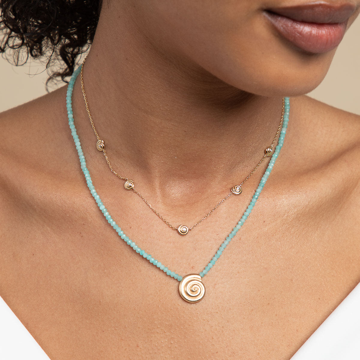 18k Gold Plated Jewellery - Amazonite Shell Pendant Necklace in Gold - Pendant Necklace - Astrid &amp; Miyu