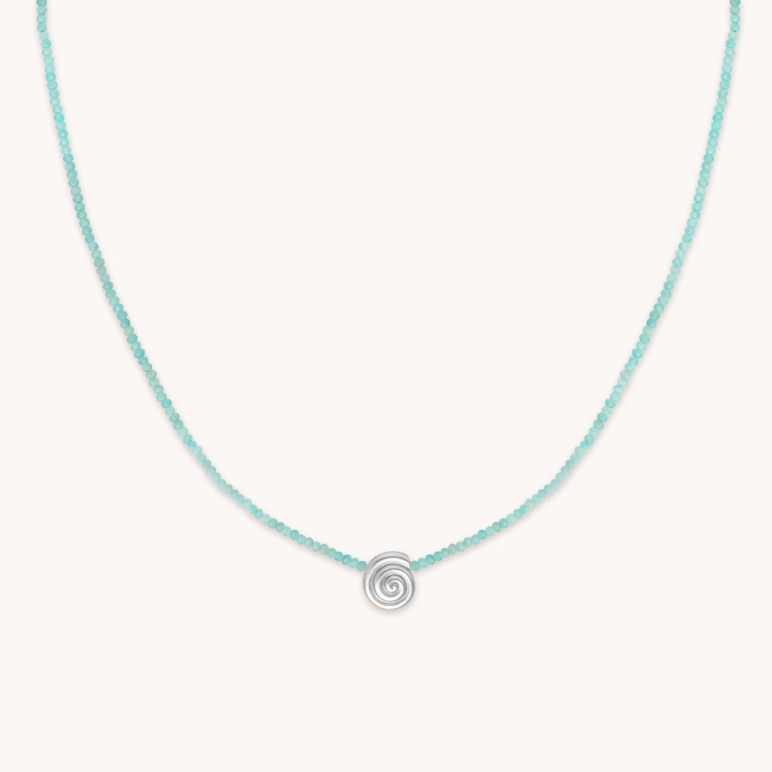Gemstone Necklaces - Amazonite Shell Pendant Necklace in Silver - Pendant Necklace - Astrid &amp; Miyu