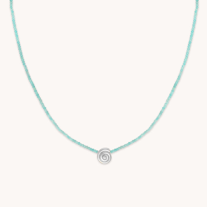 Gemstone Necklaces - Amazonite Shell Pendant Necklace in Silver - Pendant Necklace - Astrid &amp; Miyu