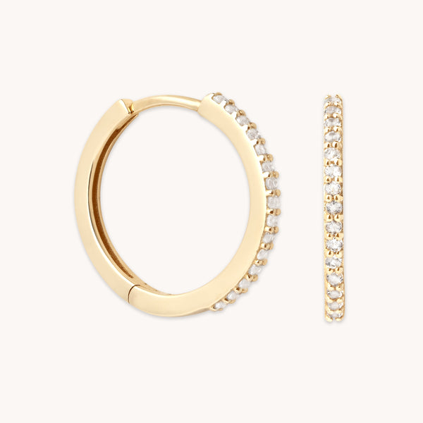 April White Topaz - Topaz 12mm Hoops in Solid Gold - Hoop Earrings - Astrid &amp; Miyu
