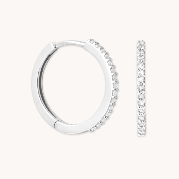 April White Topaz - Topaz 12mm Hoops in Solid White Gold - Hoop Earrings - Astrid &amp; Miyu