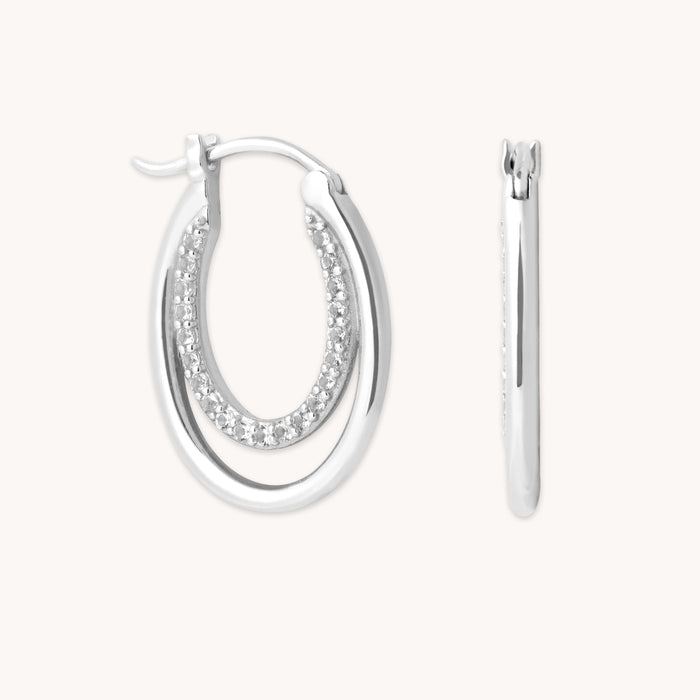 April White Topaz - Duo Topaz Hoops in Solid White Gold - Hoop Earrings - Astrid &amp; Miyu