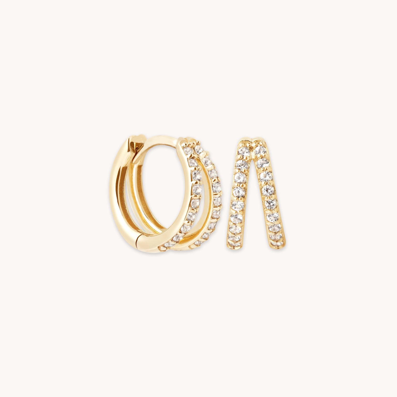 April White Topaz - Illusion Topaz Huggies in Solid Gold - Hoop Earrings - Astrid &amp; Miyu
