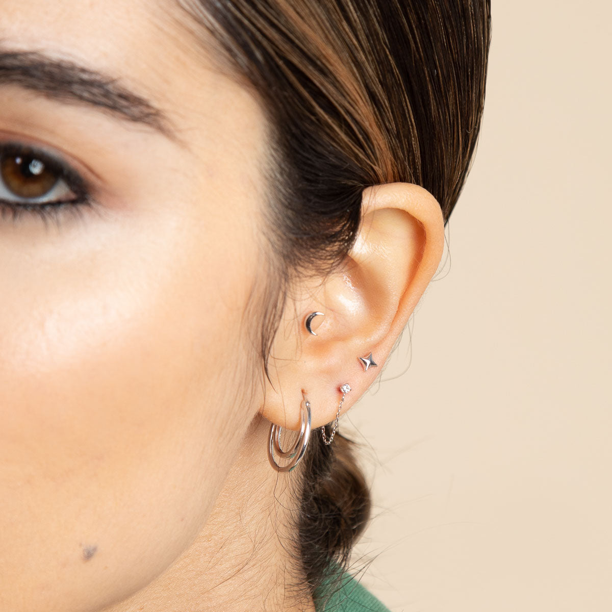 April White Topaz - Duo Topaz Hoops in Solid White Gold - Hoop Earrings - Astrid &amp; Miyu