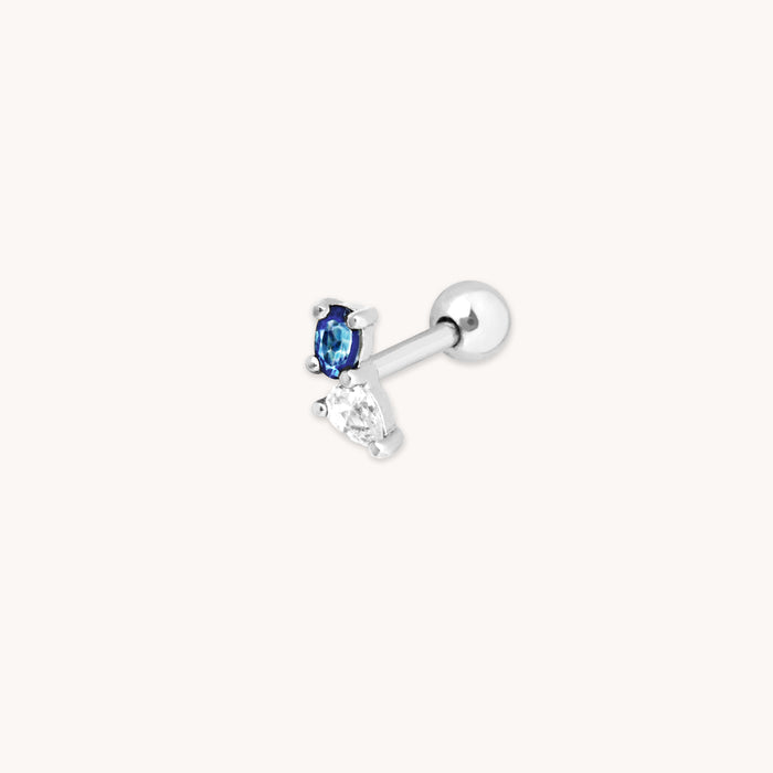 Blue Topaz Cluster Barbell in Silver