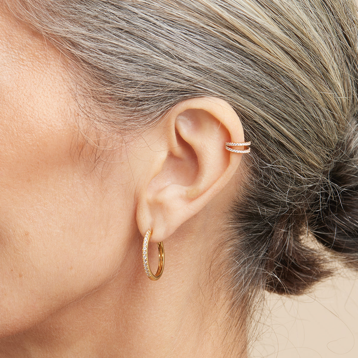 18k Gold Plated Jewellery - Mini Illusion Crystal Ear Cuff in Gold - Ear Cuffs - Astrid &amp; Miyu