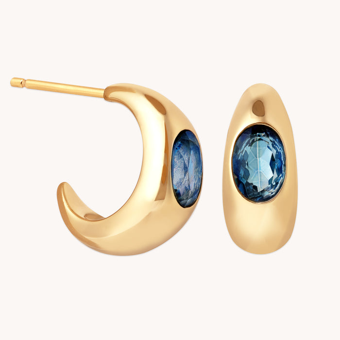 Gold Hoops - Blue Topaz Dome Hoops in Gold - Hoop Earrings - Astrid &amp; Miyu