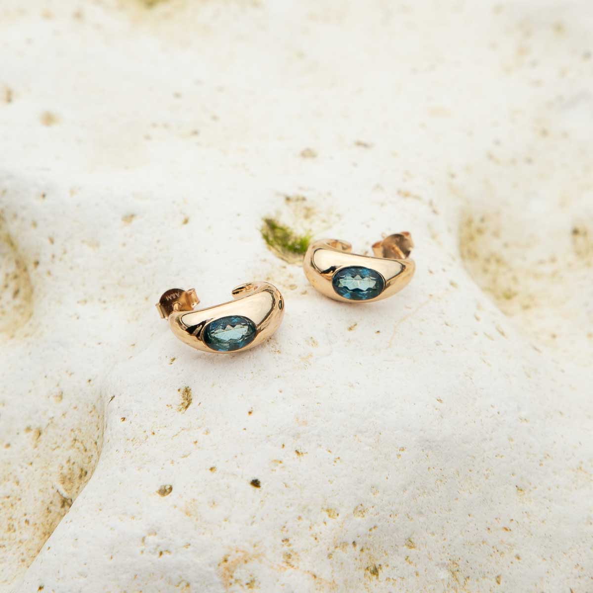 Gold Hoops - Blue Topaz Dome Hoops in Gold - Hoop Earrings - Astrid &amp; Miyu