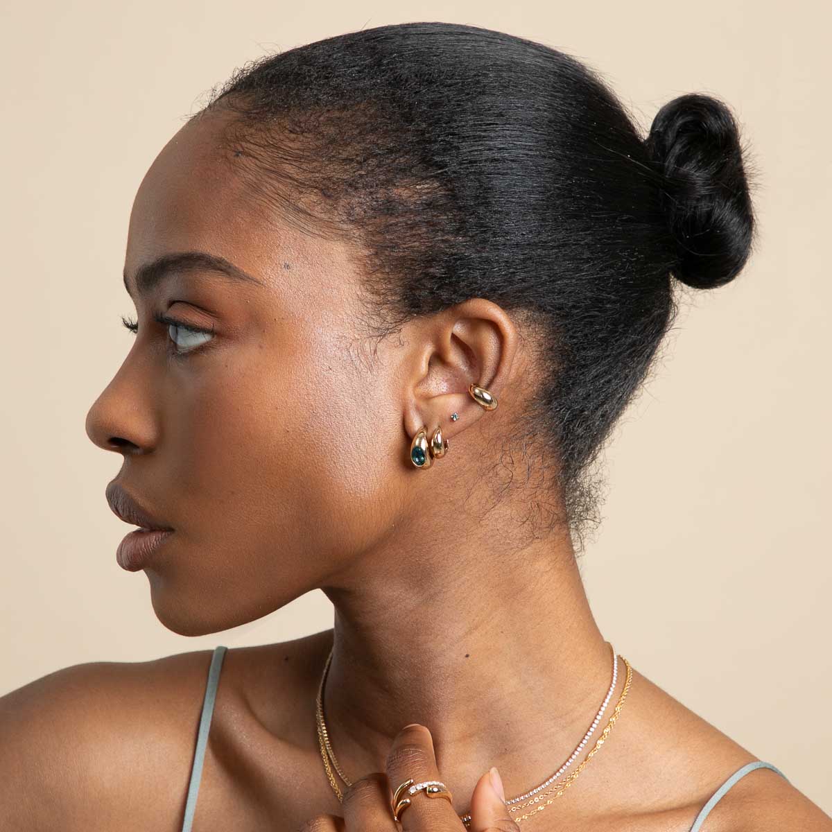 Gold Hoops - Blue Topaz Dome Hoops in Gold - Hoop Earrings - Astrid &amp; Miyu
