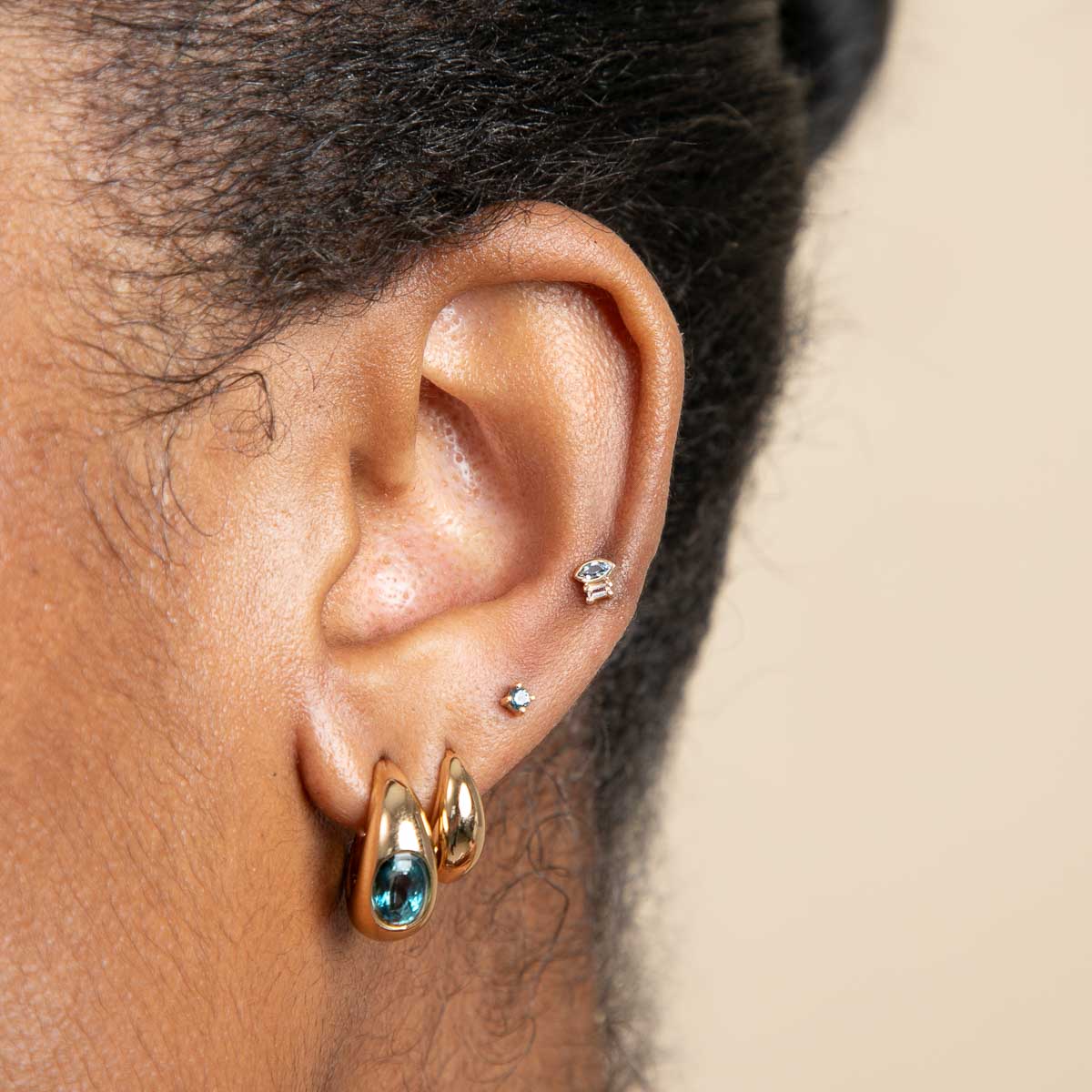 Gold Hoops - Blue Topaz Dome Hoops in Gold - Hoop Earrings - Astrid &amp; Miyu