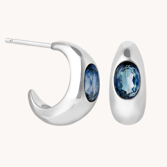 Blue Topaz Dome Hoops in Silver - Hoop Earrings - Astrid &amp; Miyu