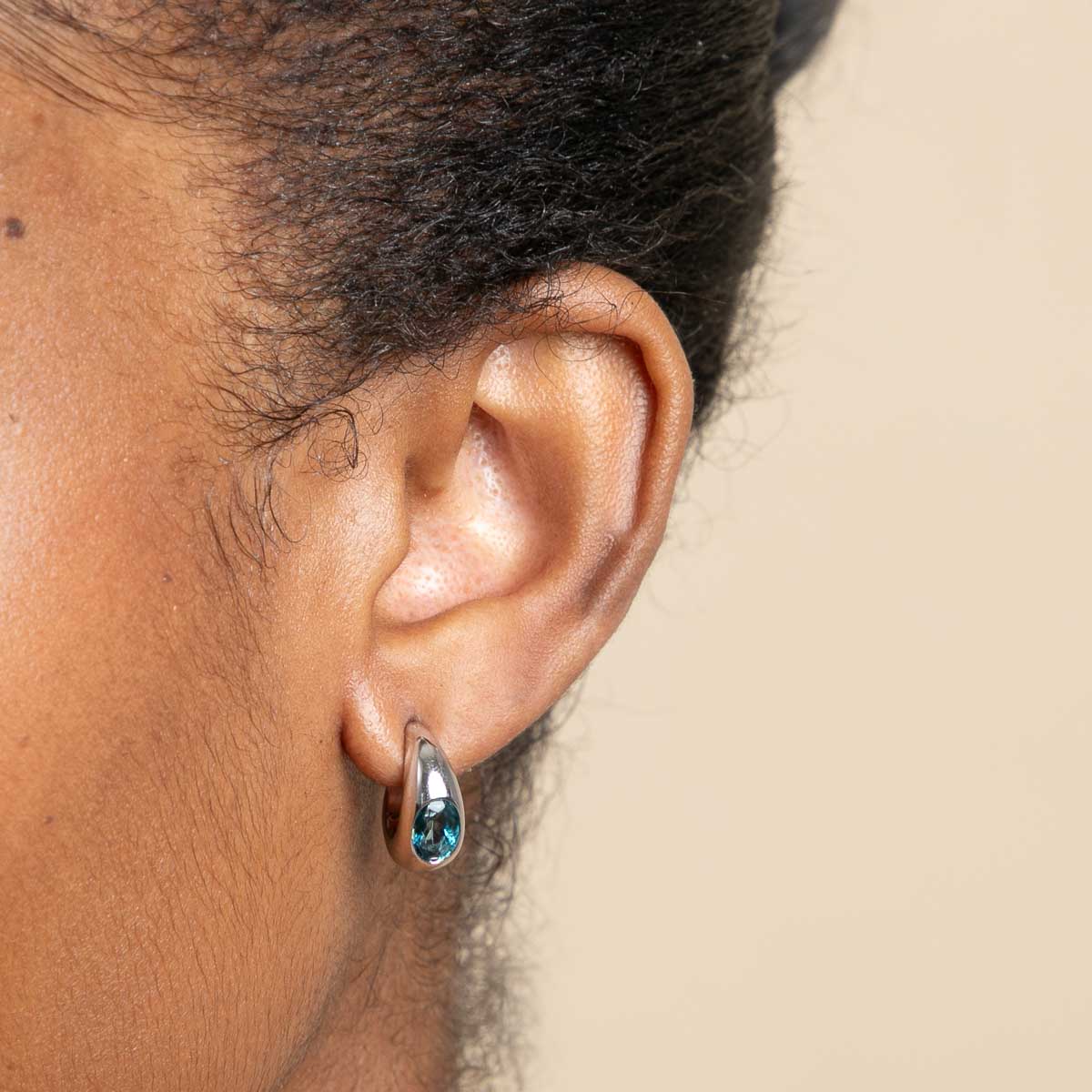 Blue Topaz Dome Hoops in Silver - Hoop Earrings - Astrid &amp; Miyu