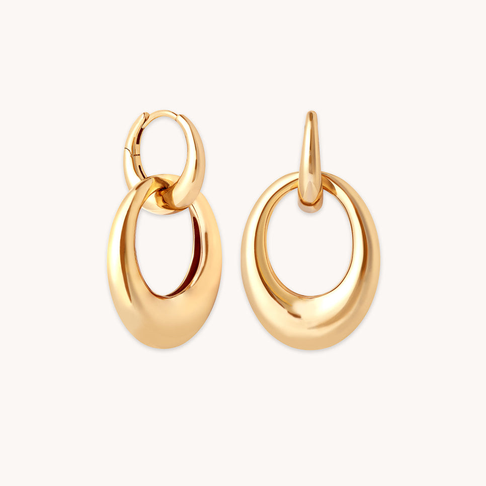 18k Gold Plated Jewellery - Dome Link Hoops in Gold - Hoop Earrings - Astrid &amp; Miyu