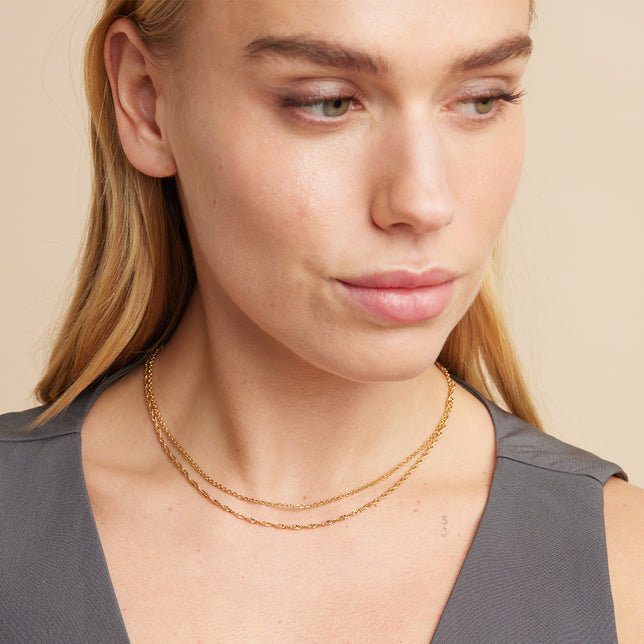 18k Gold Plated Jewellery - Illusion Twist Double Chain Necklace in Gold - Chain Necklace - Astrid & Miyu