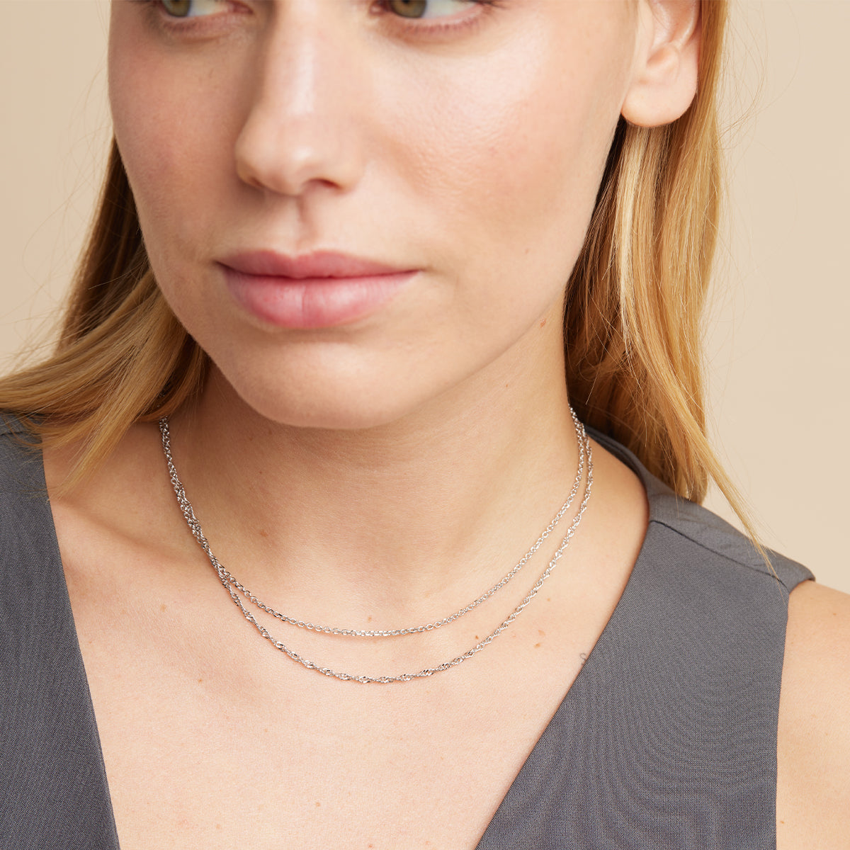 Charm Compatible Necklaces & Bracelets - Illusion Twist Double Chain Necklace in Silver - Chain Necklace - Astrid &amp; Miyu