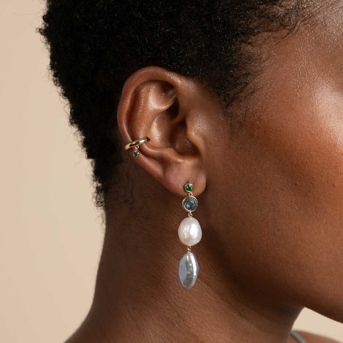 Green Topaz Charm Ear Cuff in Gold - Ear Cuffs - Astrid &amp; Miyu