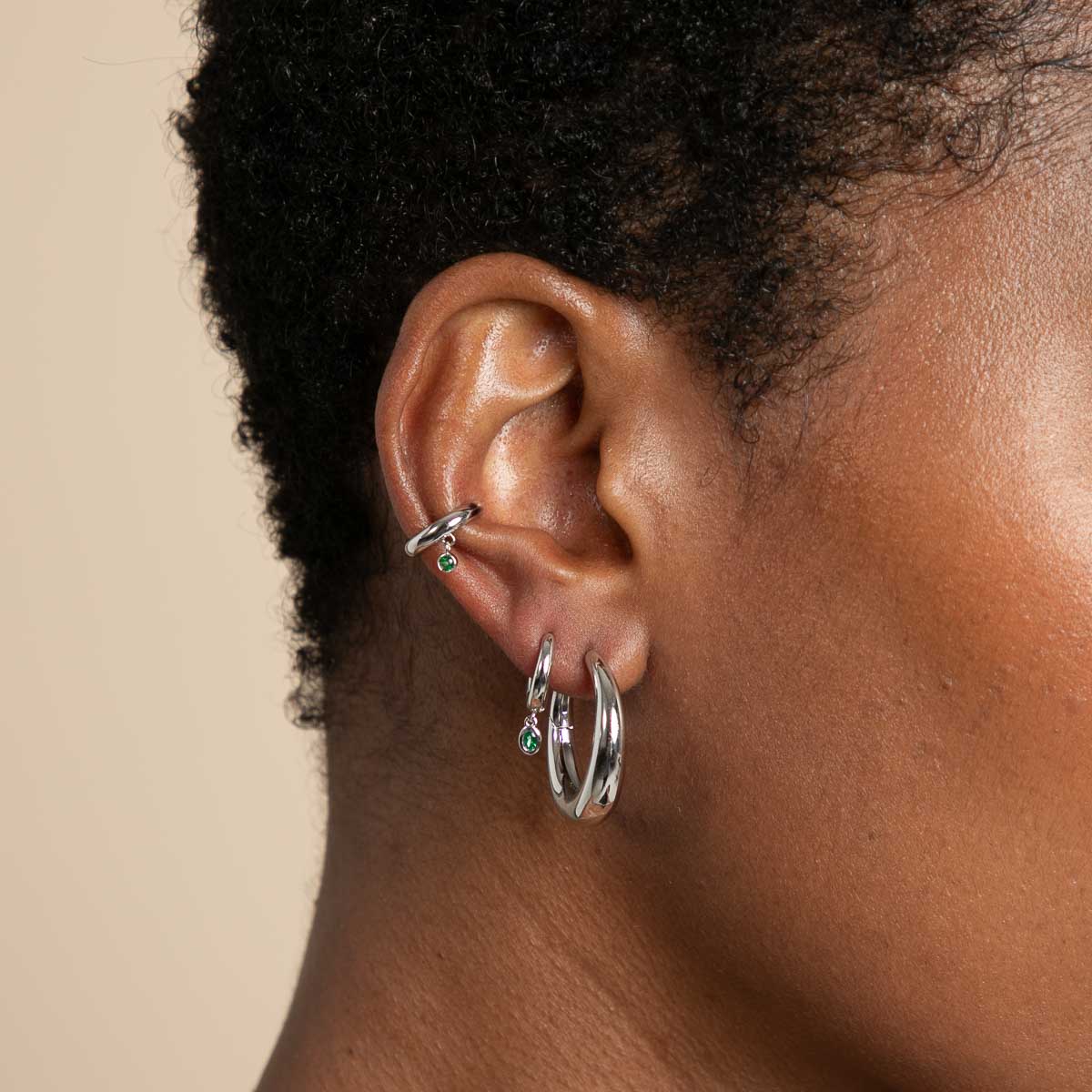 Green Topaz Charm Ear Cuff in Silver - Ear Cuffs - Astrid &amp; Miyu