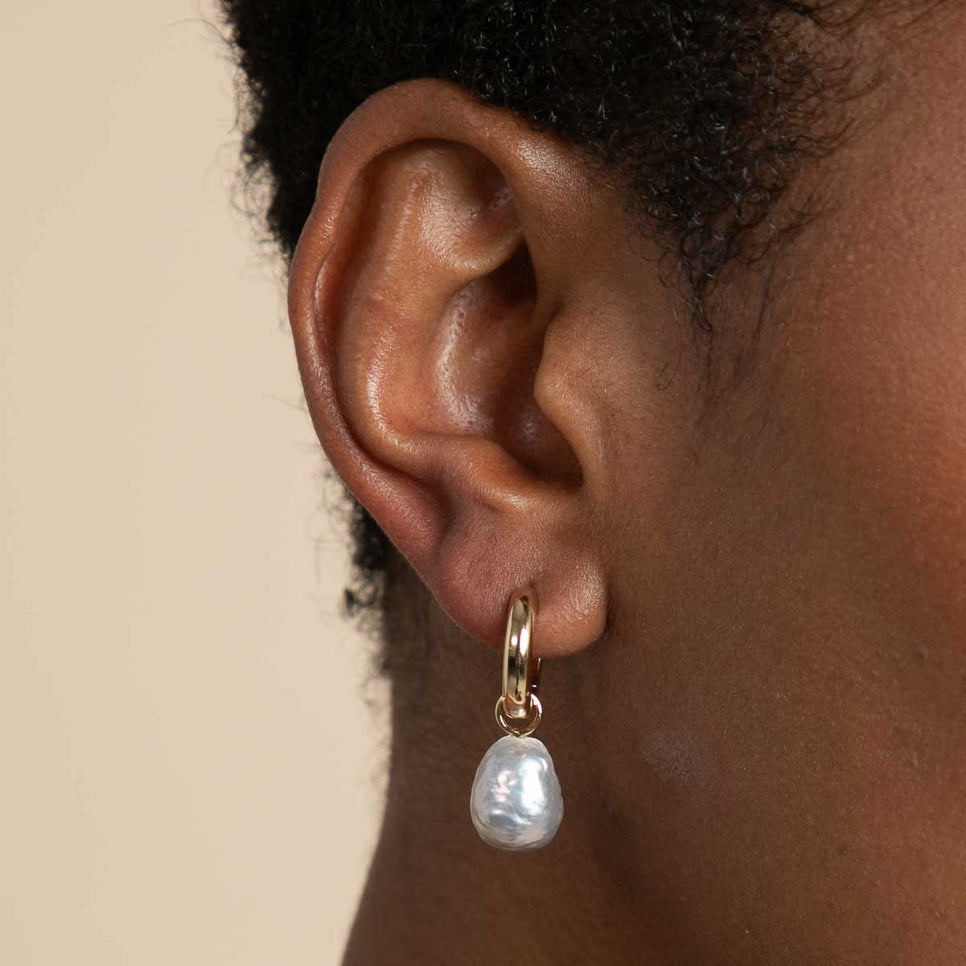 Gold Hoops - Tranquility Pearl Charm Hoops in Gold - Hoop Earrings - Astrid &amp; Miyu