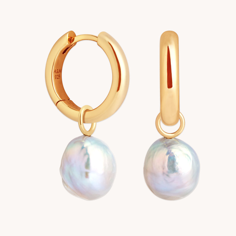 Gold Hoops - Tranquility Pearl Charm Hoops in Gold - Hoop Earrings - Astrid &amp; Miyu