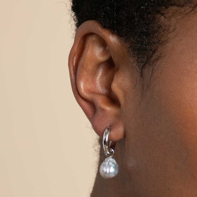 Tranquility Pearl Charm Hoops in Silver - Hoop Earrings - Astrid & Miyu