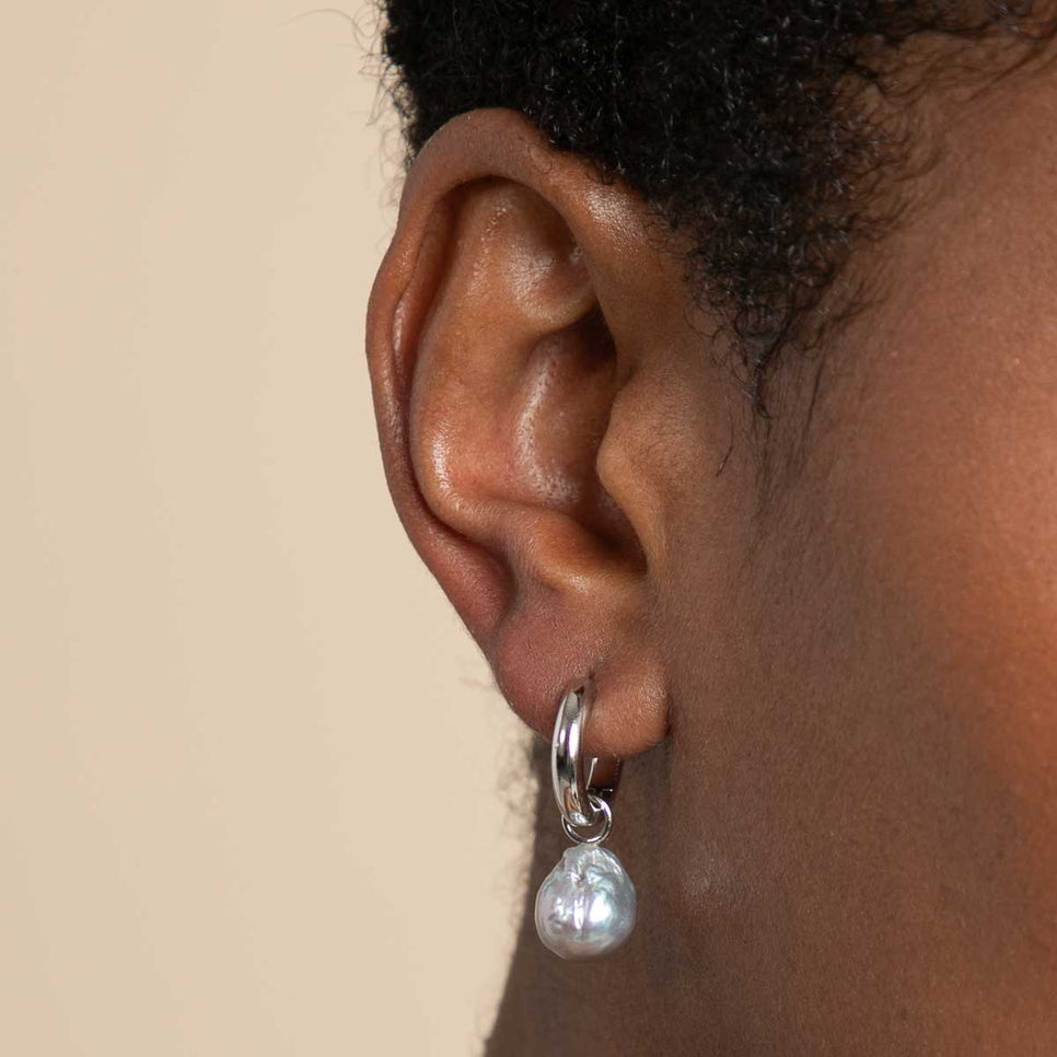Tranquility Pearl Charm Hoops in Silver - Hoop Earrings - Astrid &amp; Miyu
