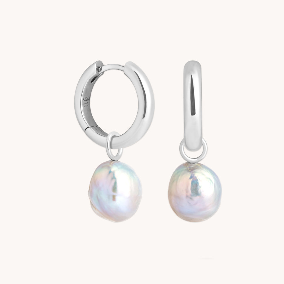 Tranquility Pearl Charm Hoops in Silver - Hoop Earrings - Astrid &amp; Miyu