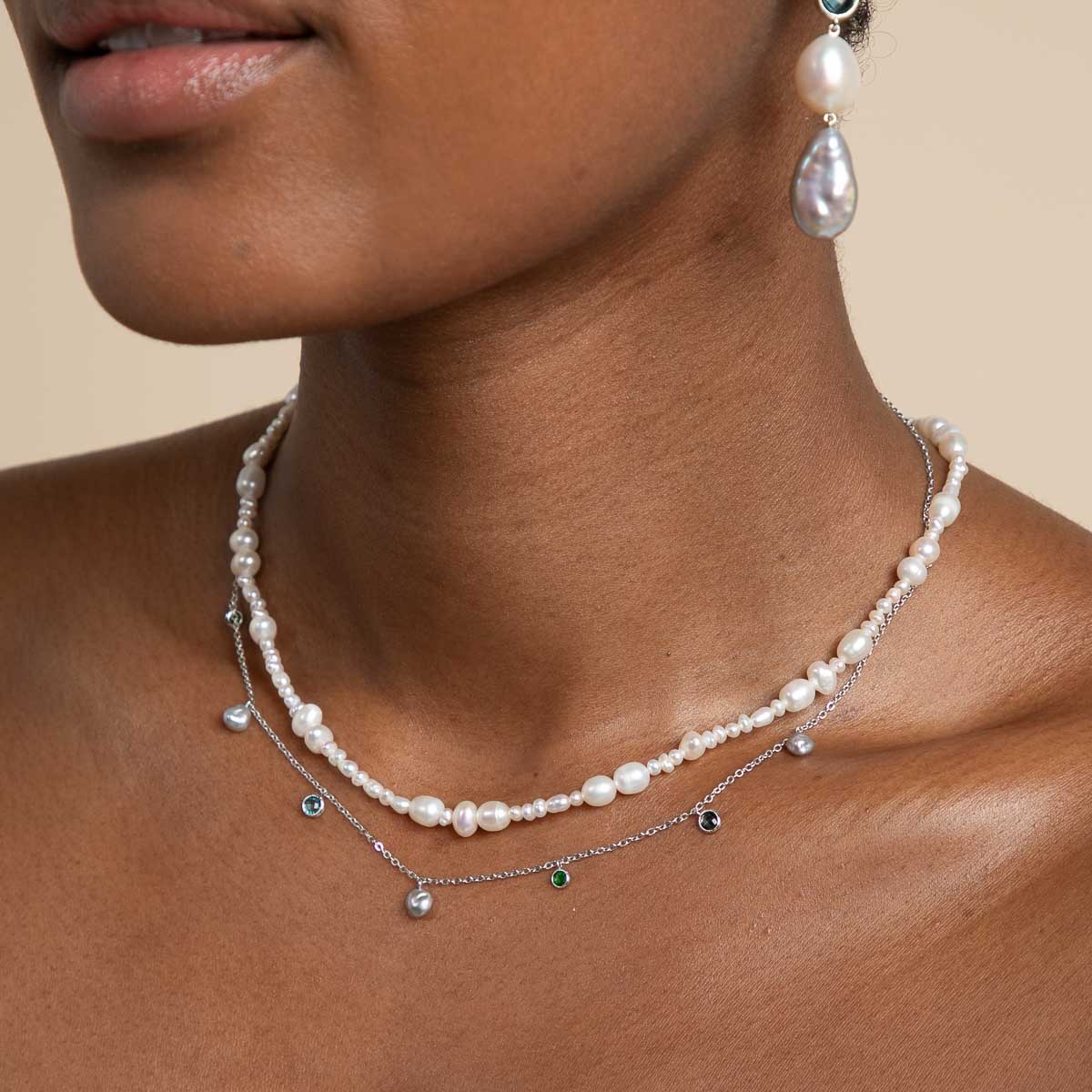 Tranquility Pearl Charm Necklace in Silver